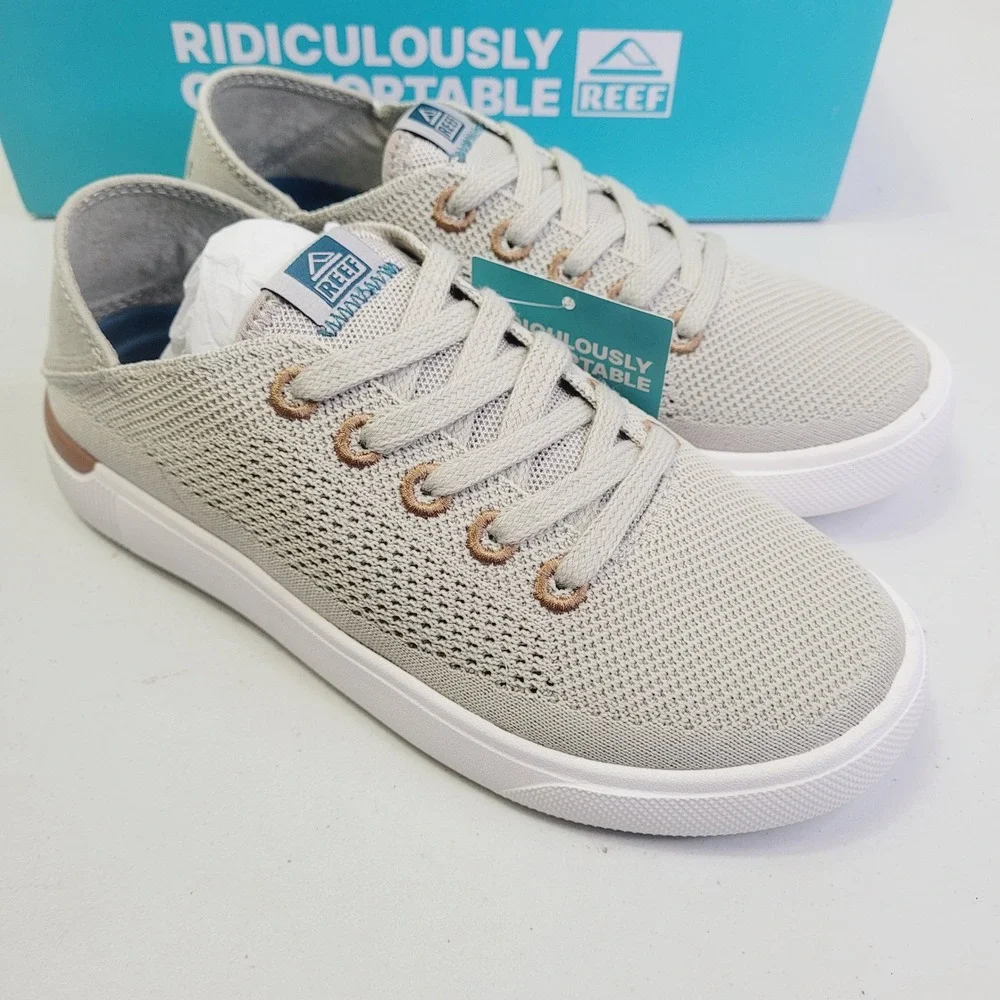 Reef Kids Neptune Sneakers Size 2 Tan Knit Low Top Cushion Comfort CK0247